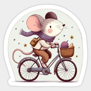 Autumn Harvest Journey - Whimsical Mouse on Bicycle Sticker